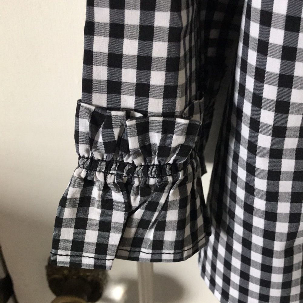 Halogen gingham blouse with ruffle - Picture 2 of 6
